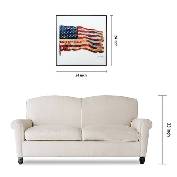 American Flag Printed Glass Wall Art Black Anodized Aluminum Frame ...