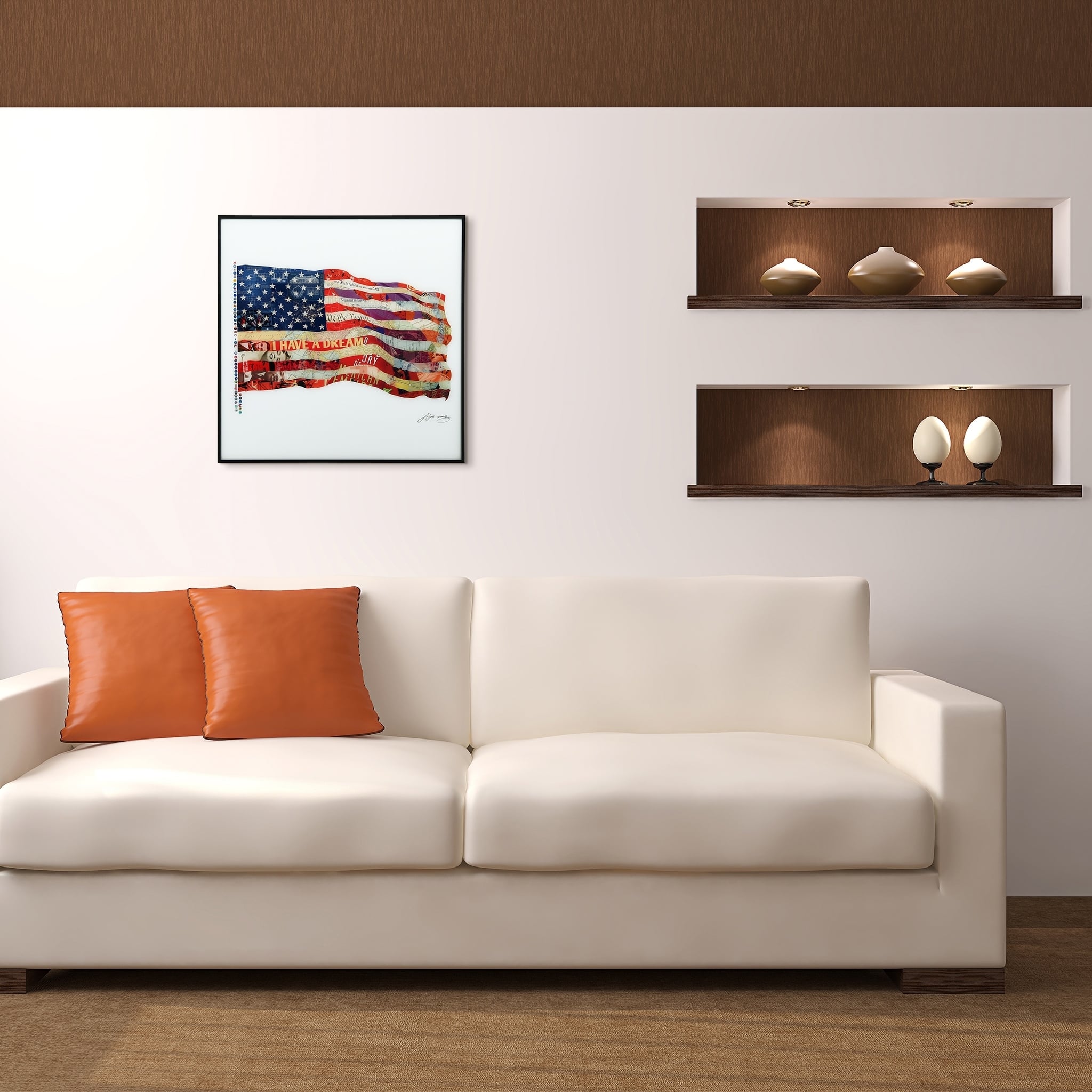 American Flag Printed Glass Wall Art Black Anodized Aluminum Frame ...