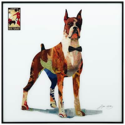 The Boxer Printed Glass Wall Art with Black Anodized Aluminum Frame - Brown