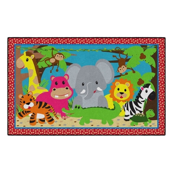 Flagship Carpet Kids Nylon Cutie Jungle Classroom Seating Rug - 5' x 8' - 5' x 8'