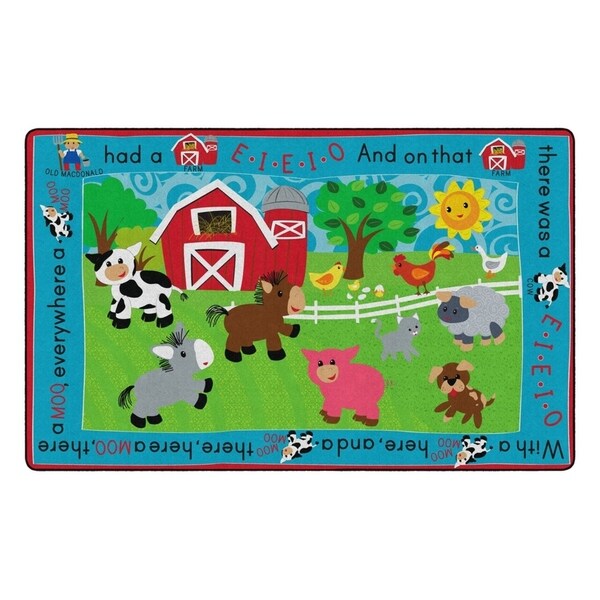 Flagship Carpet Kids Nylon E-I-E-I-O Classroom Seating Rug - 7'6" x 12' - 7'6" x 12'