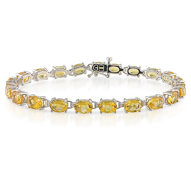 Miadora Sterling Silver Prong-set Citrine Link Bracelet (21 Stones)