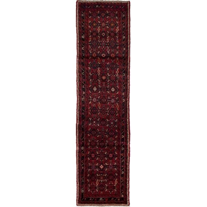 eCarpetGallery Hand-knotted Hamadan Dark Red Wool Rug - 2'6 x 9'10