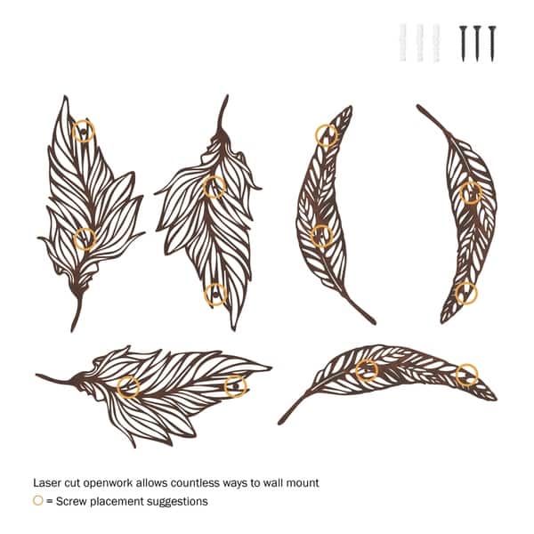 Shop Wall Decor Set Of 2 Metal Feather Hanging Contemporary Wall Art For Living Room Bedroom Kitchen By Lavish Home Brown Overstock 27536852
