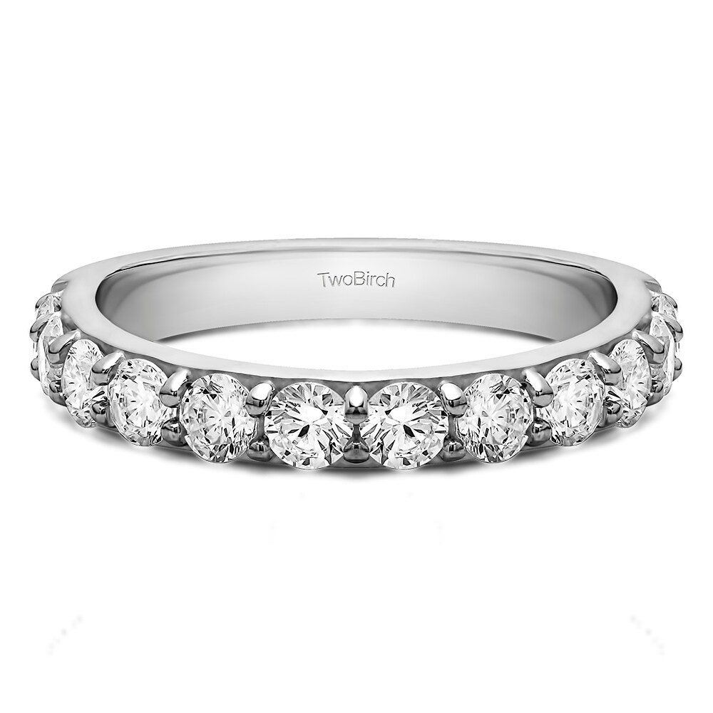 14k Gold Twelve Stone Round Pave Set Wedding Band With White Sapphire (0.48 Cts. Twt) (4.5 - White)