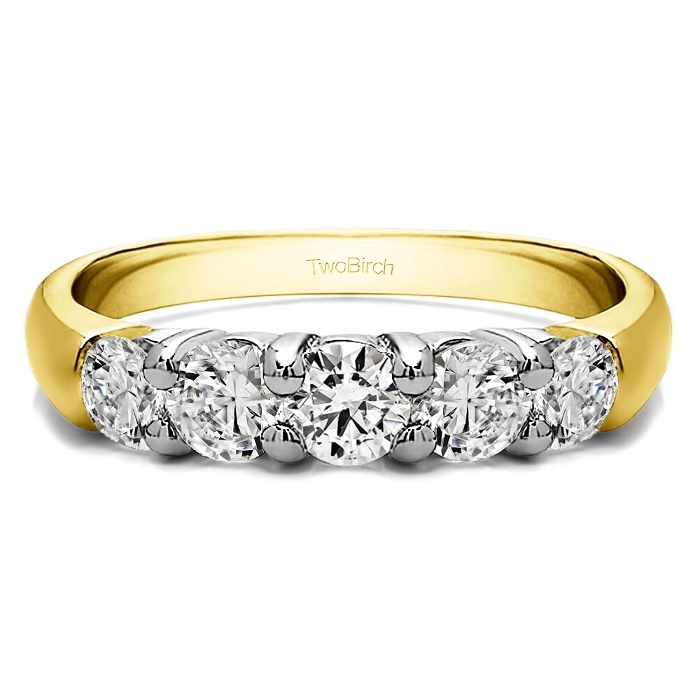 14k Gold Five Stone Common Prong Anniversary Band With White Sapphire (0.5 Cts. Twt) (8 - Yellow)