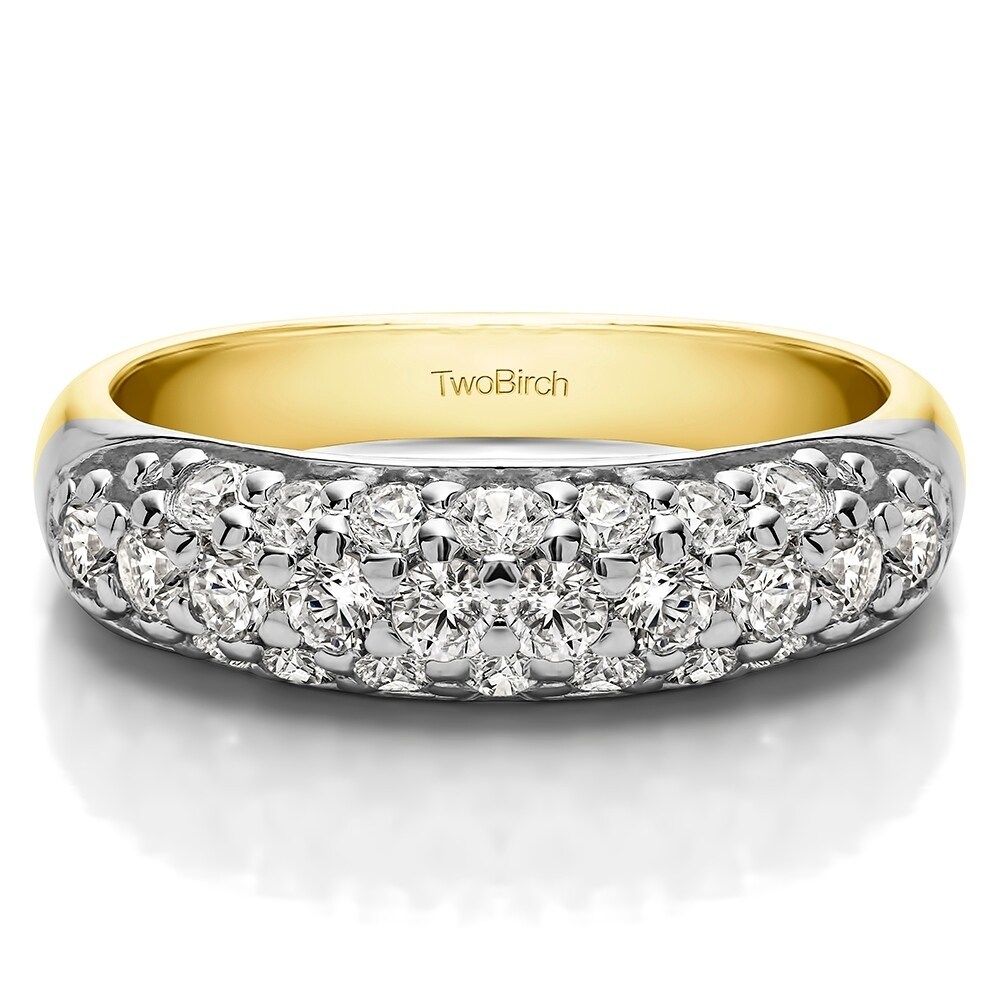 10k Gold Double Row Pave Set Domed Wedding Ring With White Sapphire (1.05 Cts. Twt) (7.5 - Two-tone)