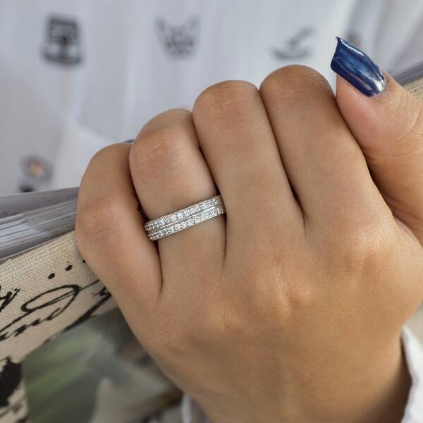 14k Gold Double Row Vintage Filigree Millgrained Wedding Band With White Sapphire 0 48 Cts Twt Overstock 27537326