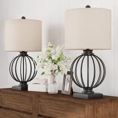 Wrought Iron Open Cage Orb Light Table Lamps (Set of 2) by Lavish Home - 13x13x26