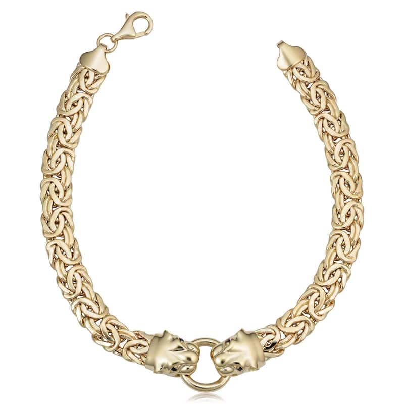14k Yellow Gold 9.7 millimeters Panther Head Byzantine Bracelet (7.75 inches)
