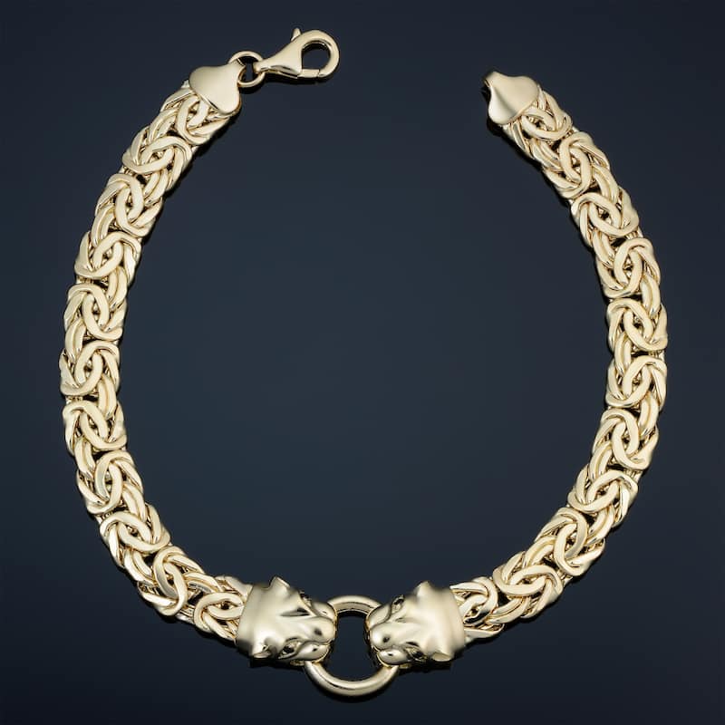 14k Yellow Gold 9.7 millimeters Panther Head Byzantine Bracelet (7.75 inches)