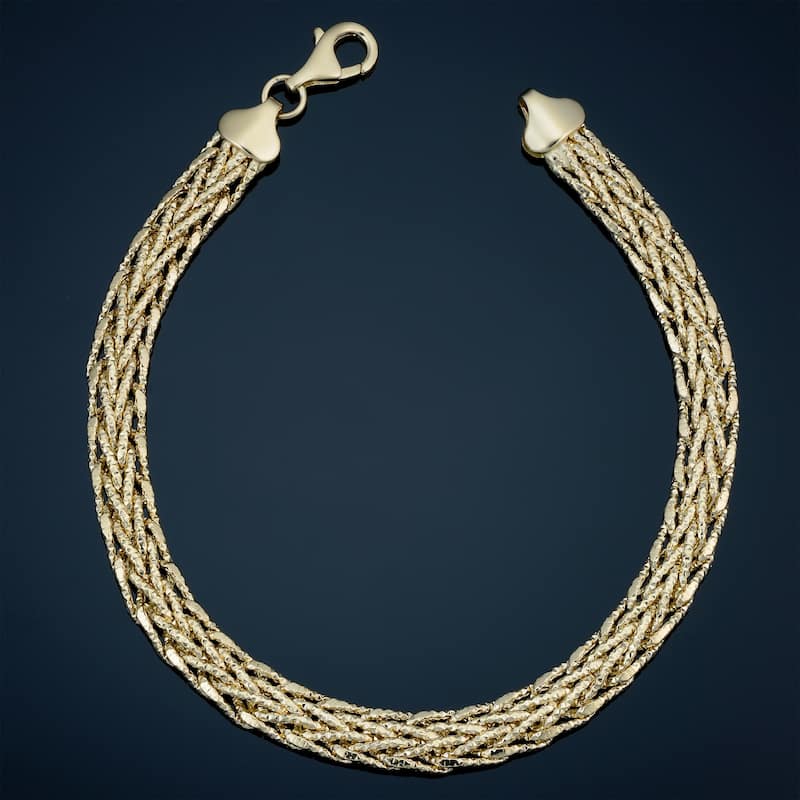 14k Yellow Gold 5.8 millimeters Diamond-cut Weave Bracelet (7.5 inches)