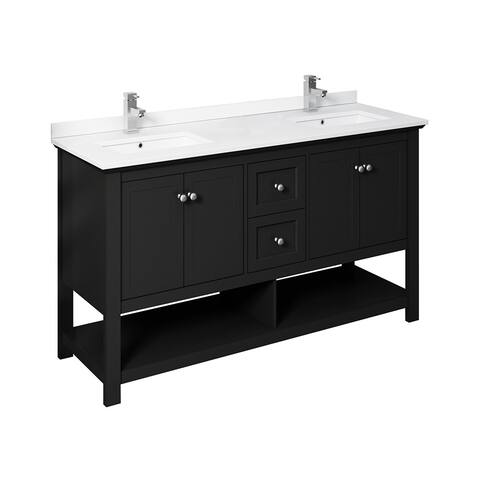 Fresca Manchester 60" Black Traditional Double Sink Bathroom Cabinet w/ Top & Sinks