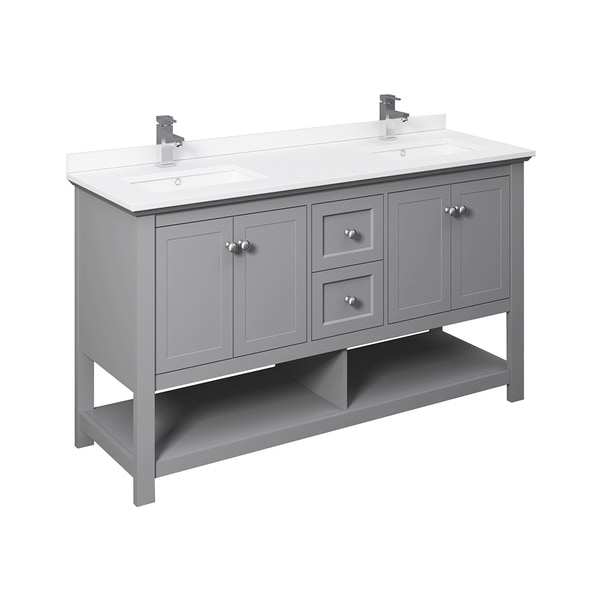 Fresca Manchester 60" Gray Traditional Double Sink Bathroom Cabinet w/ Top & Sinks