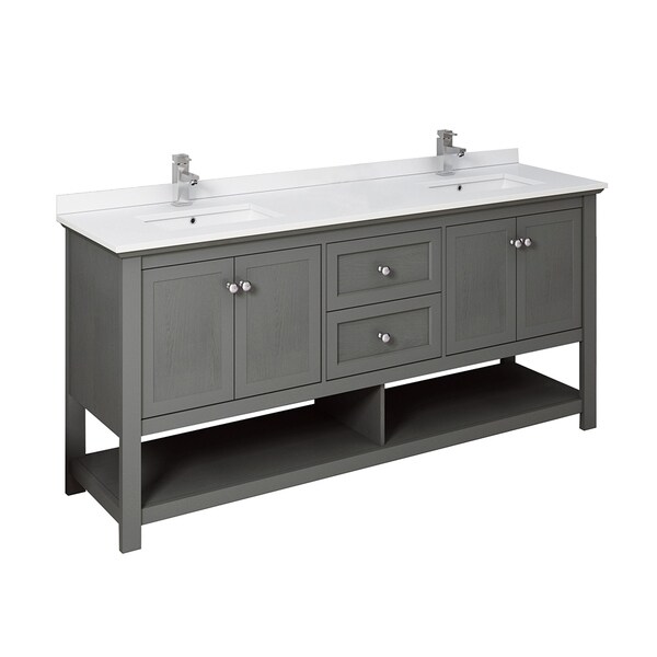 Fresca Manchester Regal 72" Gray Wood Veneer Traditional Double Sink Bathroom Cabinet w/ Top & Sinks