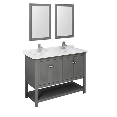 Fresca Manchester Regal 48" Gray Wood Veneer Traditional Double Sink Bathroom Vanity w/ Mirrors