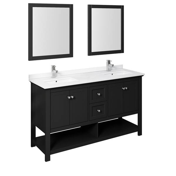 Fresca Manchester 60 Black Traditional Double Sink Bathroom Black Traditional Double Sink Bathroom