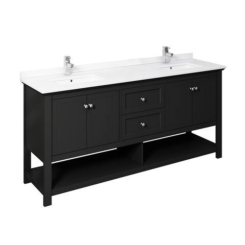 Fresca Manchester 72" Black Traditional Double Sink Bathroom Cabinet w/ Top & Sinks
