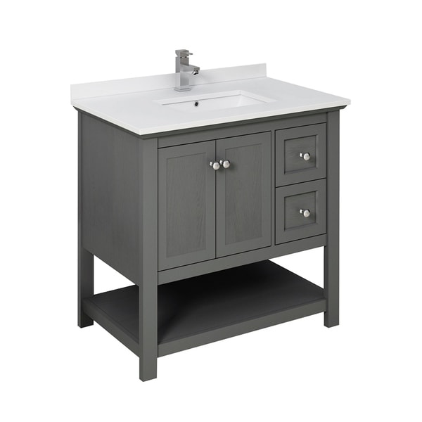 Fresca Manchester Regal 36" Gray Wood Veneer Traditional Bathroom Cabinet w/ Top & Sink