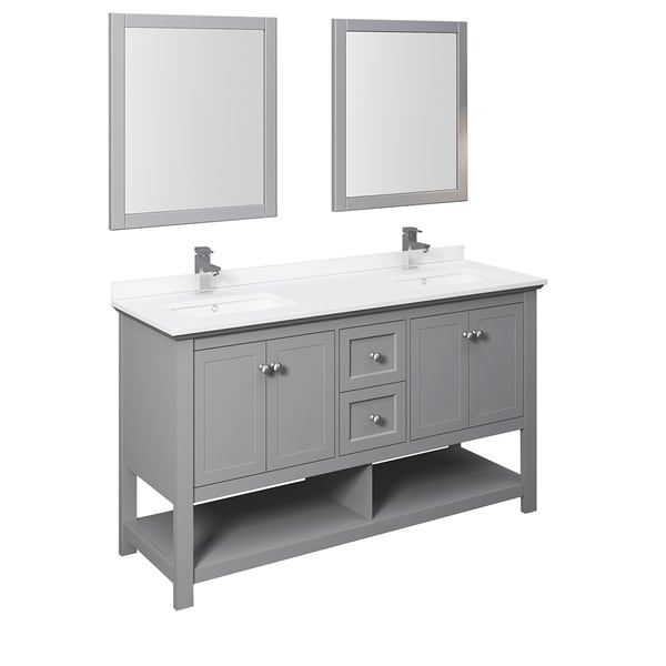 Fresca Manchester 60" Gray Traditional Double Sink Bathroom Vanity w/ Mirrors