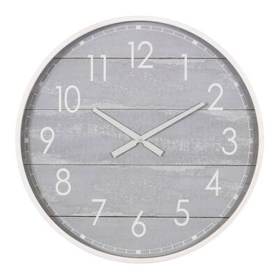 28" Gray Washed Wood Plank Round Wall Clock