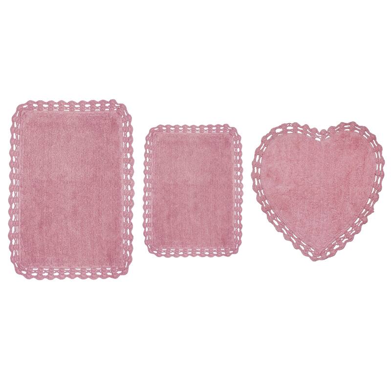 Hudson Absorbent Cotton 3 Piece Set Machine Washable Bath Rug - Pink