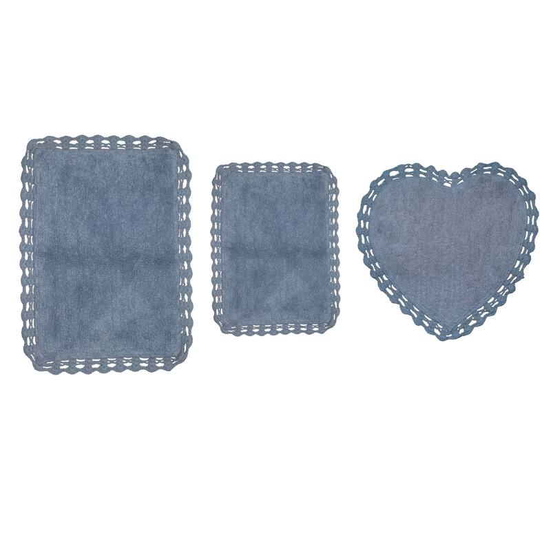 Hudson Absorbent Cotton 3 Piece Set Machine Washable Bath Rug - Blue