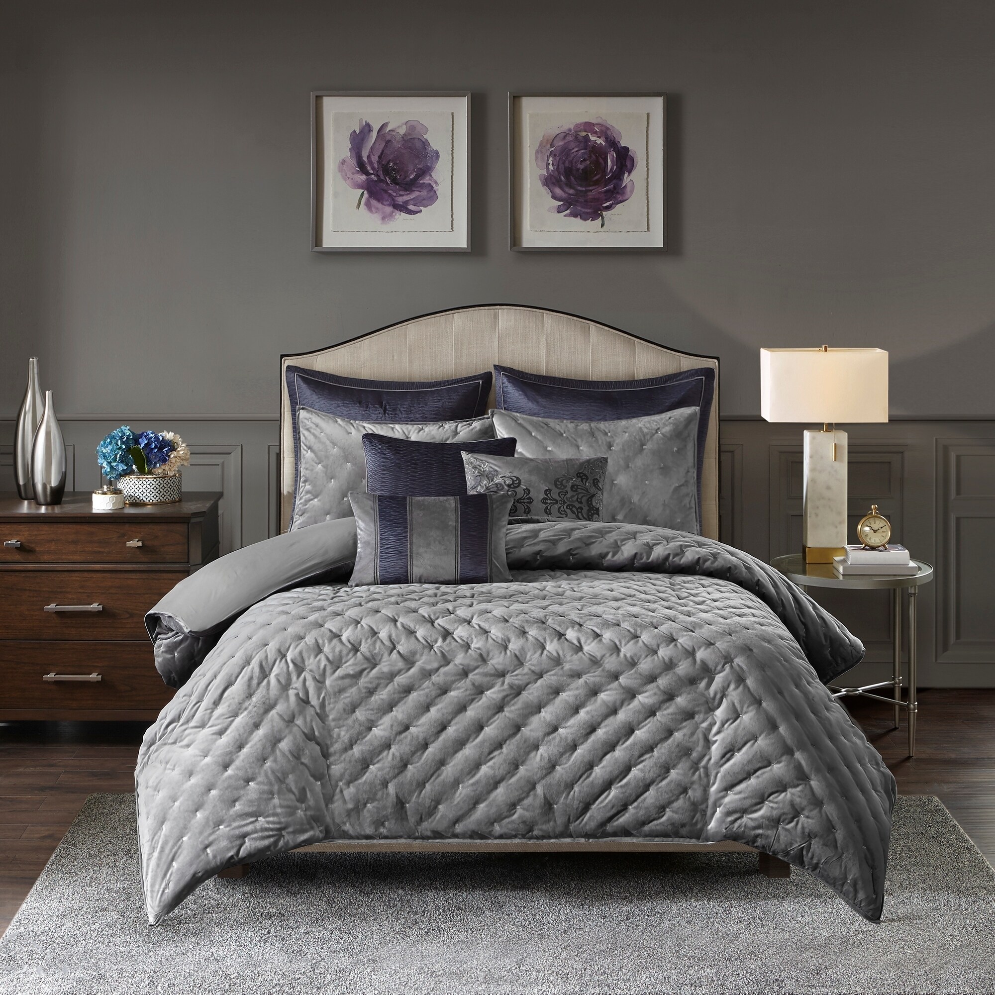 Shop Madison Park Signature Sophisticate Grey Velvet King Size
