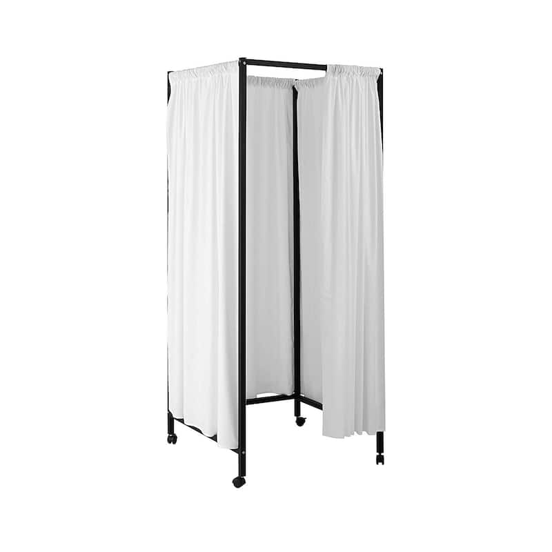 Don't Look At Me - Portable Changing Room Divider - Black Frame with Cotton Fabric and Casters - 29.92"W x 29.92"D x 73.82"H - Black Frame with Farmhouse White Fabric