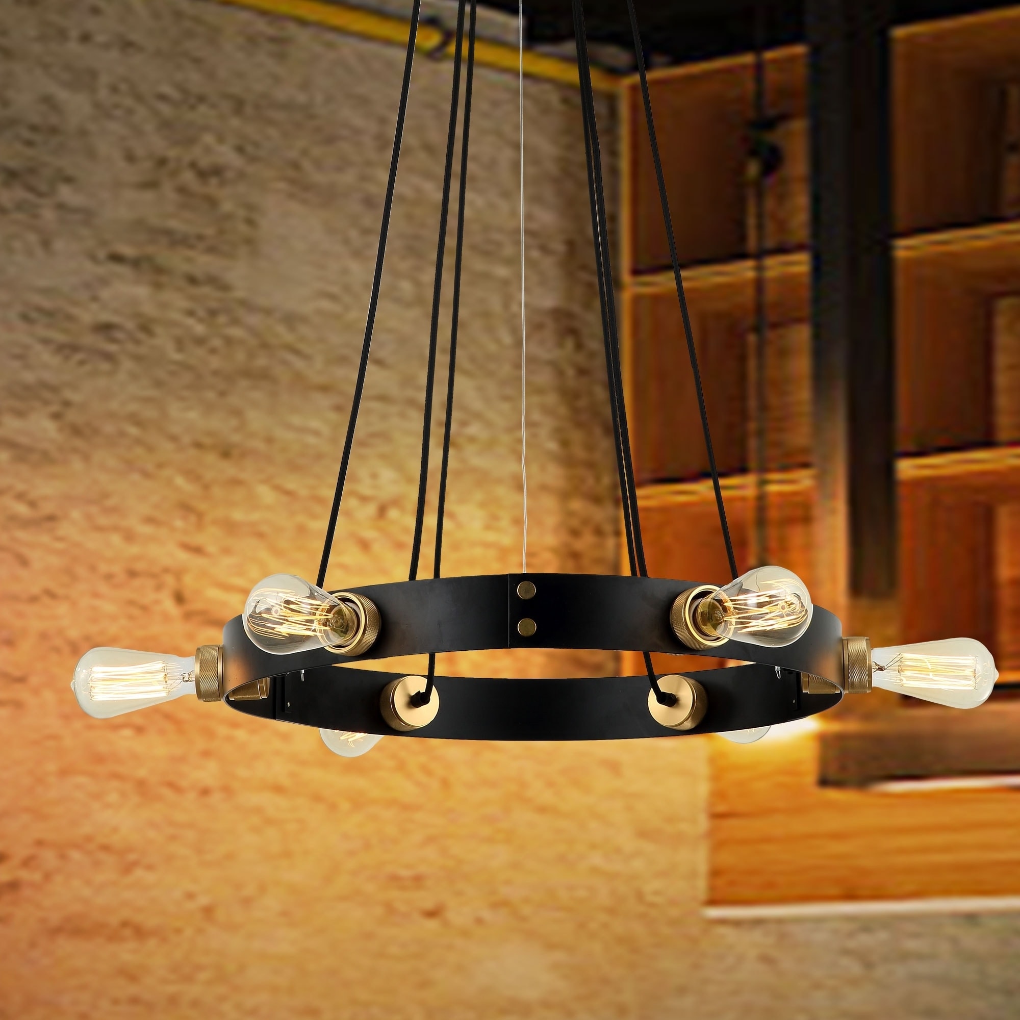 Warehouse of Tiffany Brito 6-light Round Strap Band Antique Bronze Chandelier