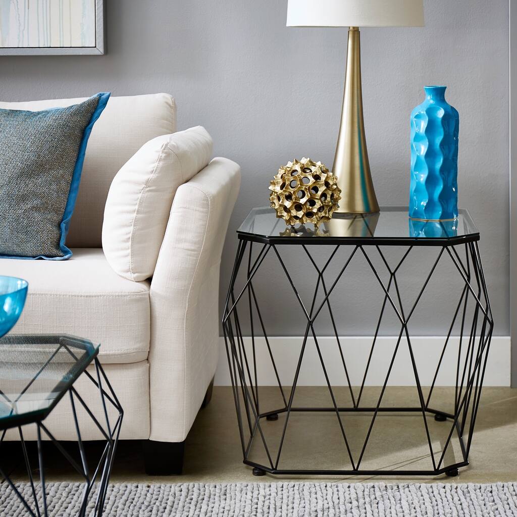 Stedal Black End Table with Glass Top by iNSPIRE Q Modern