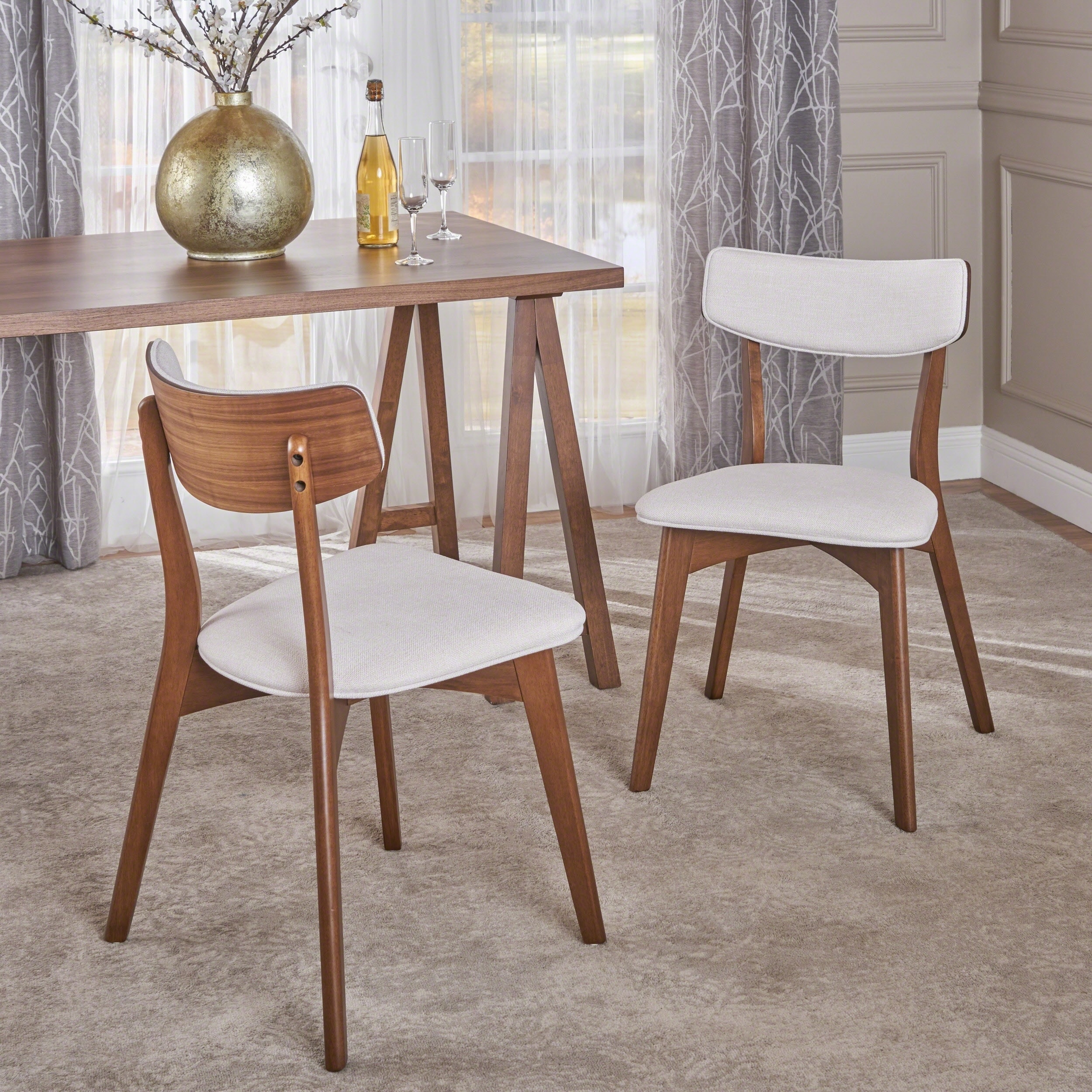 Abrielle Dark Grey and Natural Walnut Fabric Dining Chairs (Set of