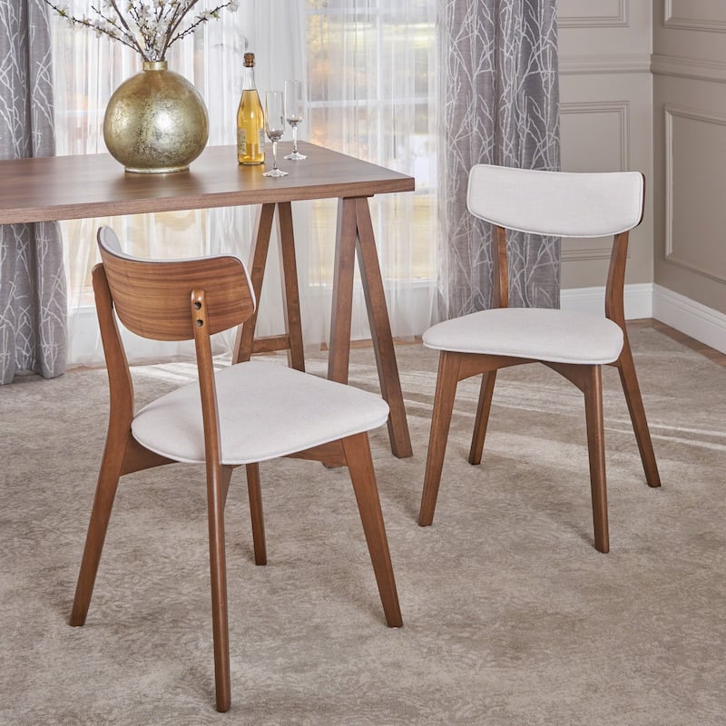 Christopher Knight Home Abrielle Mid-Century Modern Fabric Dining Chair - N/A - Light Beige + Natural Walnut