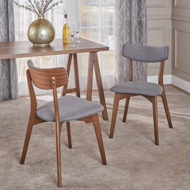 Christopher Knight Home Abrielle Mid-Century Modern Fabric Dining Chair - N/A - Dark Grey + Natural Walnut