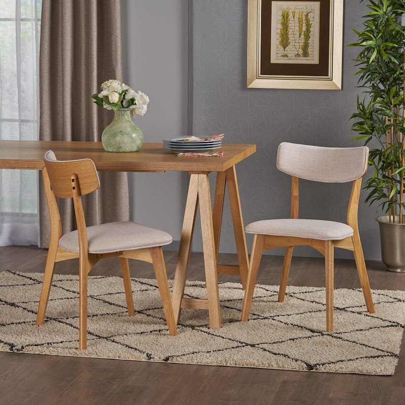 Christopher Knight Home Abrielle Mid-Century Modern Fabric Dining Chair - N/A - Light Beige + Natural Oak