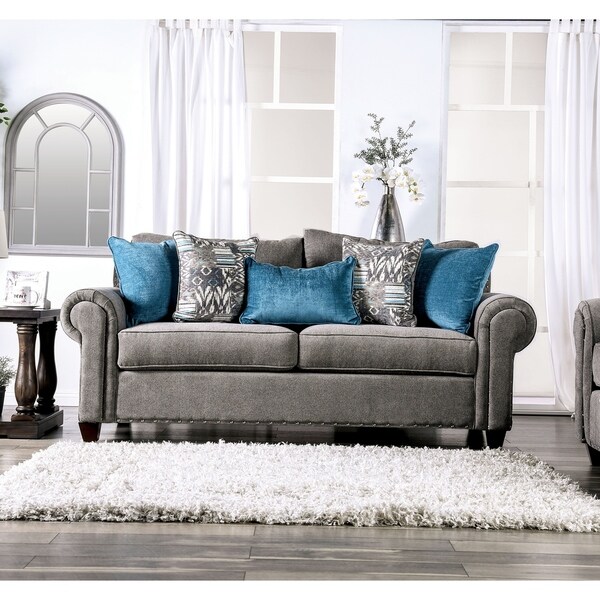 Shop Furniture of America Crawford Transitional Grey Chenille Nailhead ...