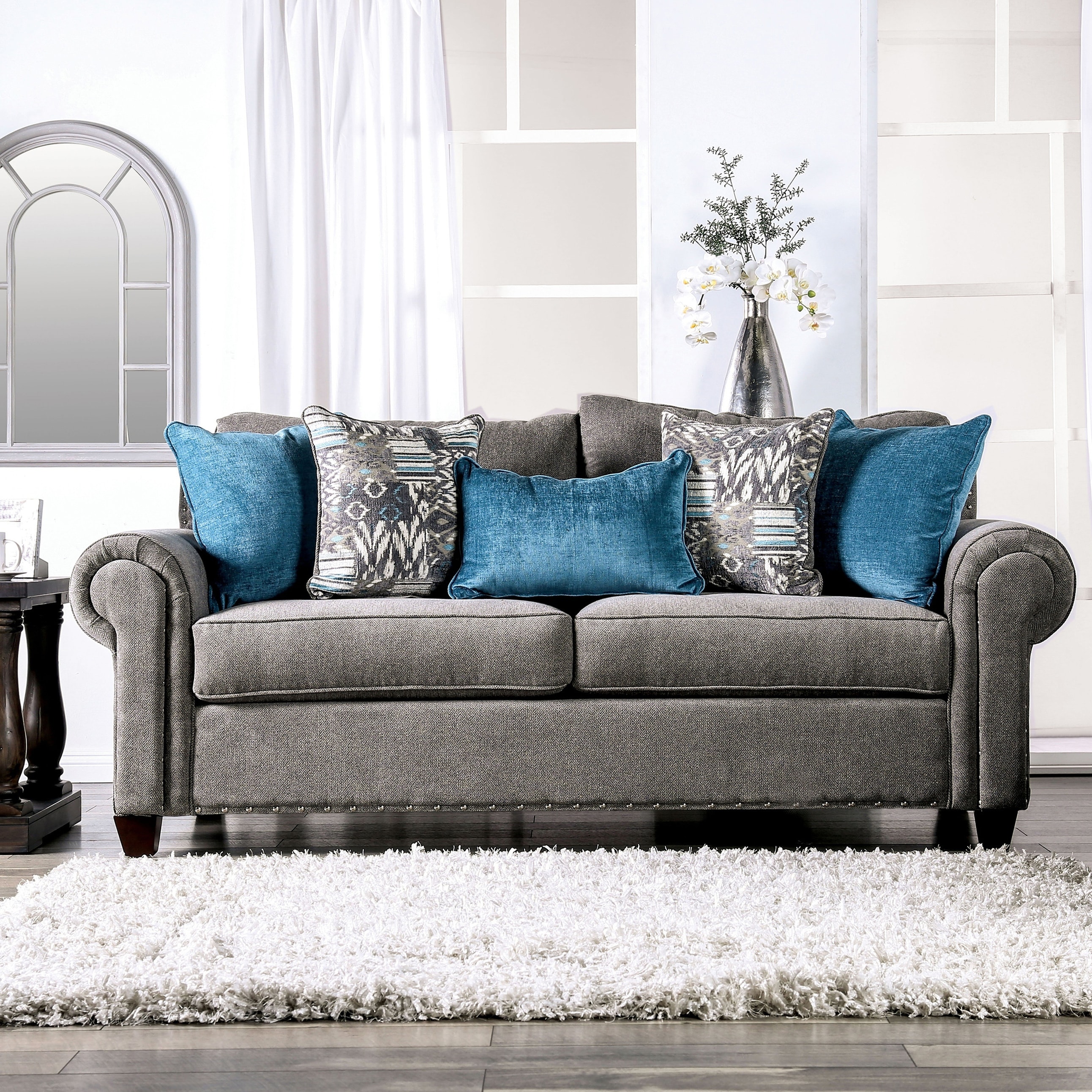Grey Nailhead Sofa 508280 Bellaire Glam Luxurious Gray Velvet Fabric