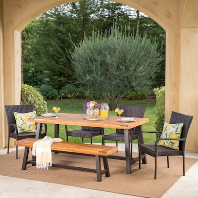 Christopher Knight Home Cooper Outdoor 6-Piece Rectangular Acacia Wood and Wicker Dining Set