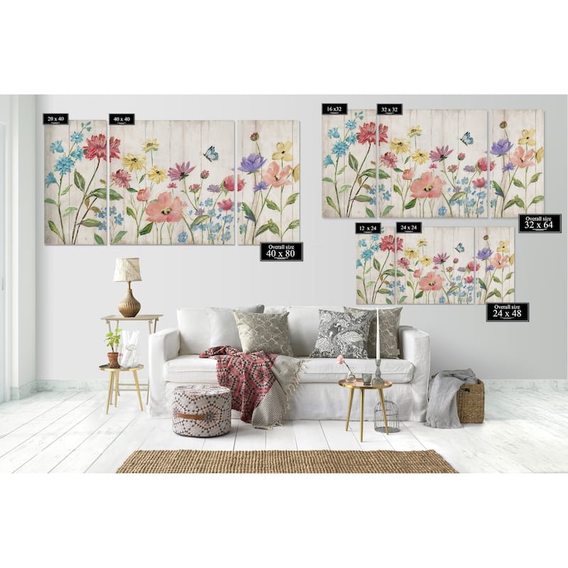 Wildflower Flutter On Wood-A Premium Multi Piece Art available in 3 sizes
