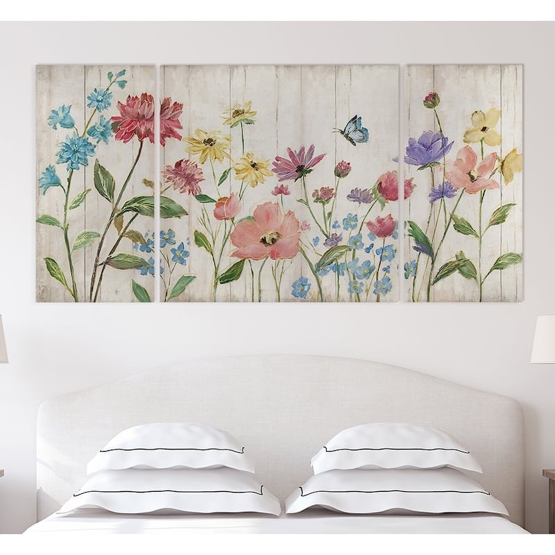 Wildflower Flutter On Wood-A Premium Multi Piece Art available in 3 sizes