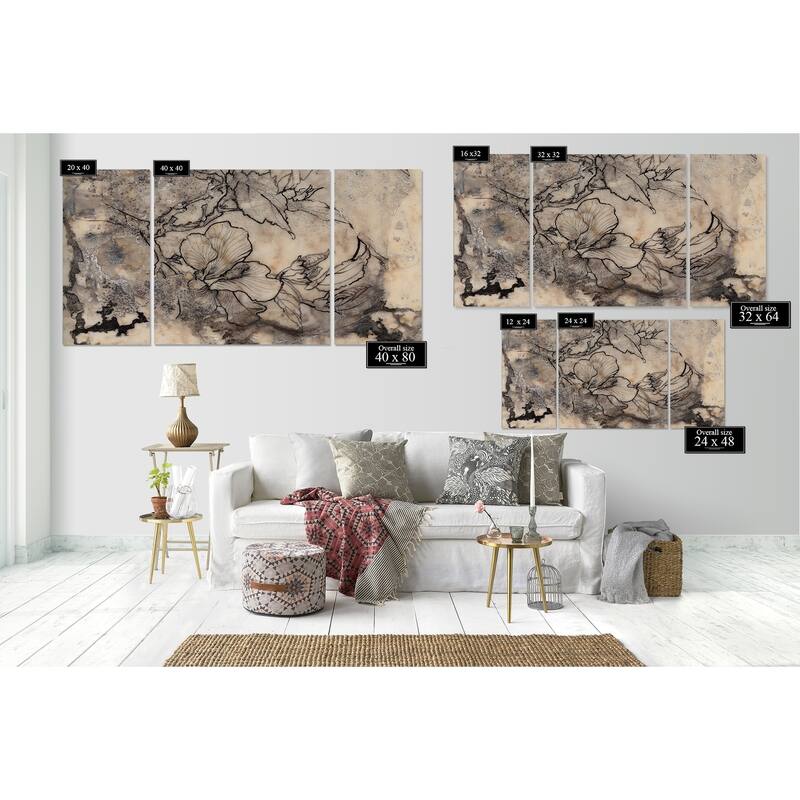 Tattooed Floral I-A Premium Multi Piece Art available in 3 sizes