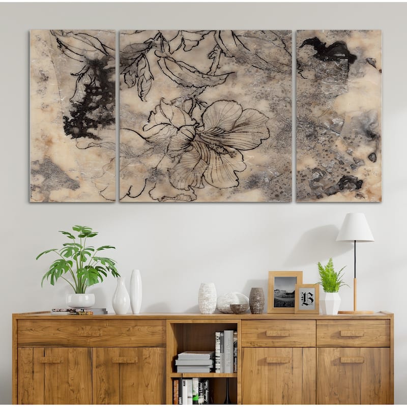 Tattooed Floral II-A Premium Multi Piece Art available in 3 sizes