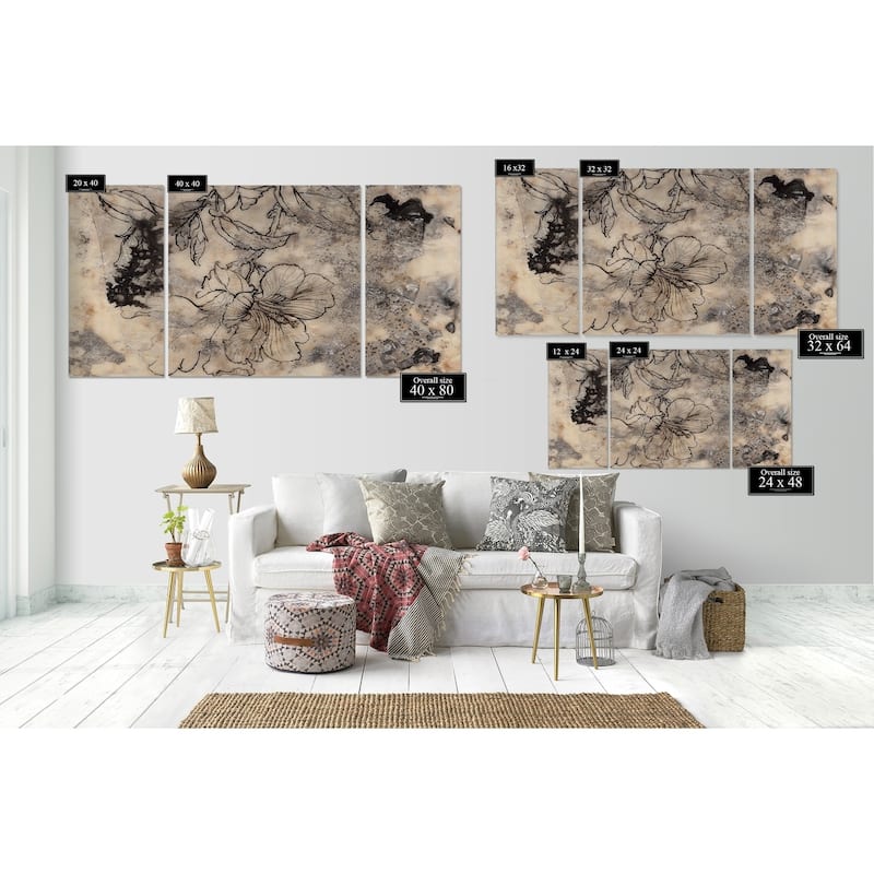 Tattooed Floral II-A Premium Multi Piece Art available in 3 sizes