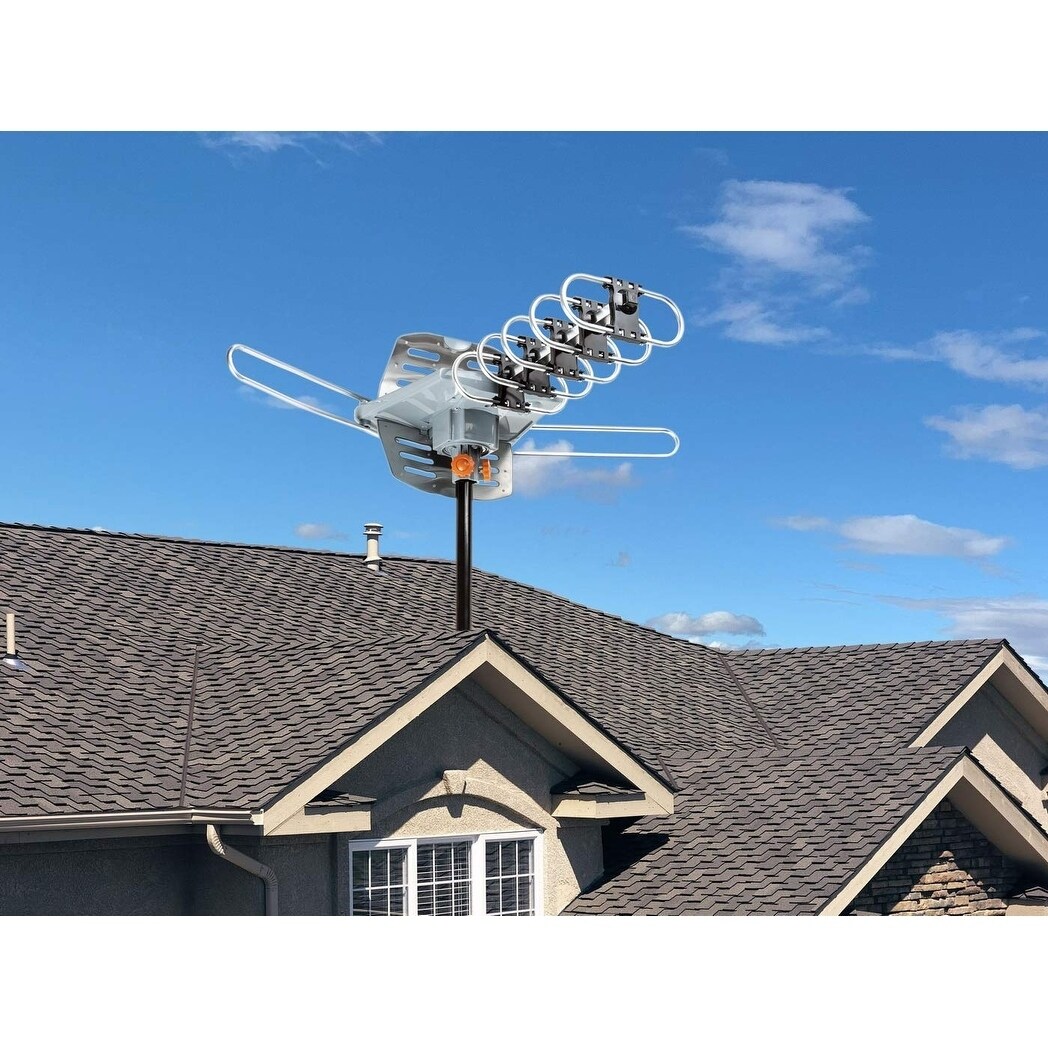 150Mile HDTV 1080P Outdoor Amplified 360°Rotation Antenna HD TV UHF VHF Pole