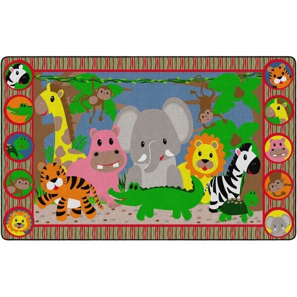 Flagship Carpet Kids Nylon Jungle Matching Fun Classroom Seating Rug - 7'6" x 12' - 7'6" x 12'