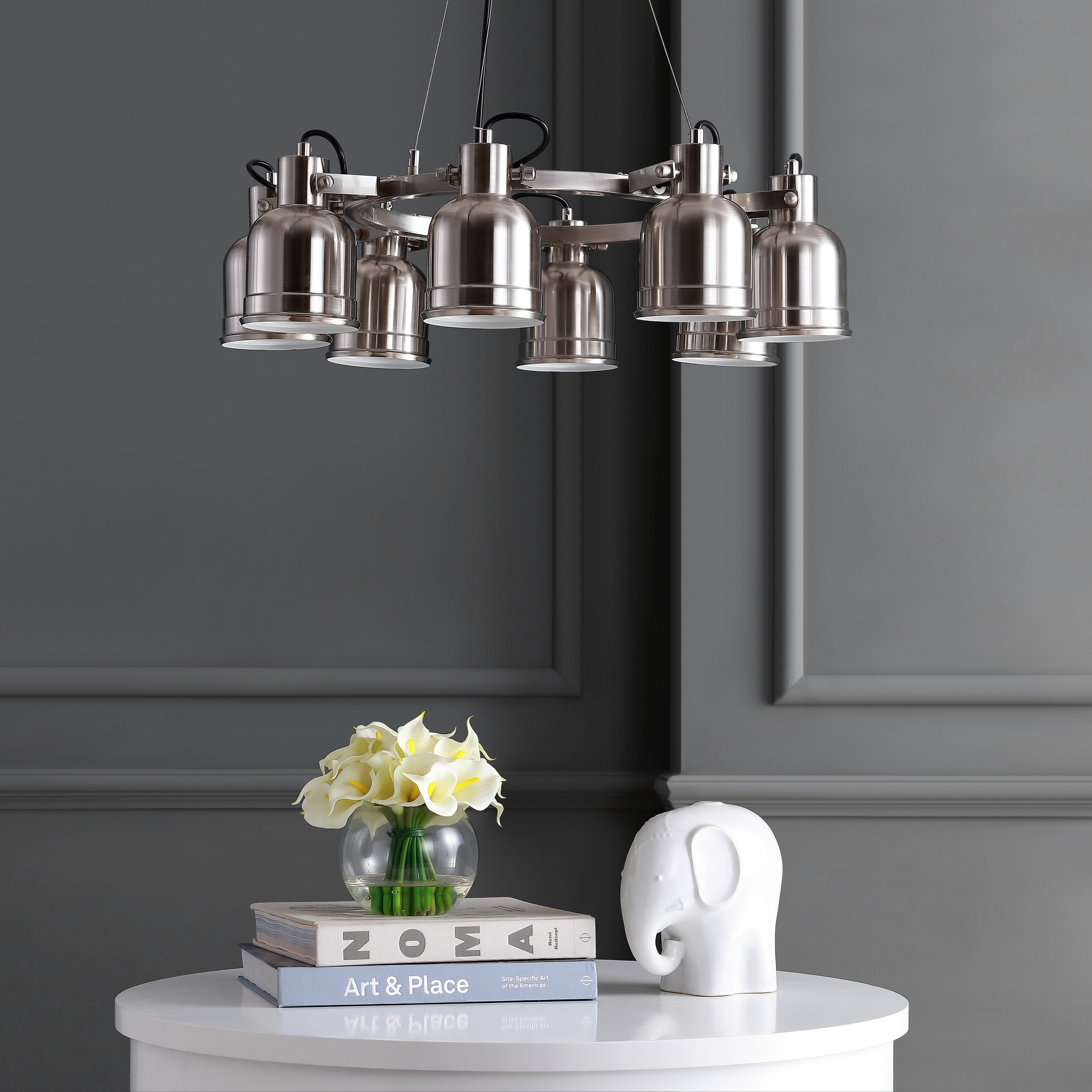 Liam 26.5" 8-Light Metal LED Pendant Chandelier, Nickel by JONATHAN  Y - Chandeliers For Bedrooms by Overstock.com