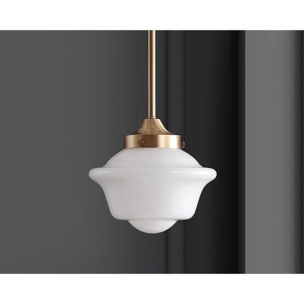 Kurtz 7.2" Adjustable Drop Metal/Glass LED Pendant, Brass Gold by JONATHAN Y