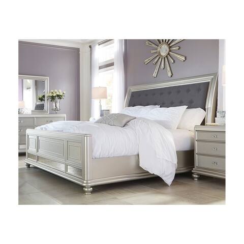 Coralayne Silver Upholstered Sleigh Bed