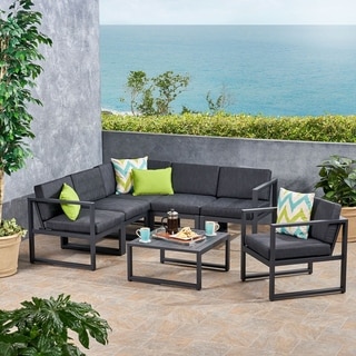 Navan Outdoor Aluminum 6 Seater Sofa Set by Christopher Knight Home