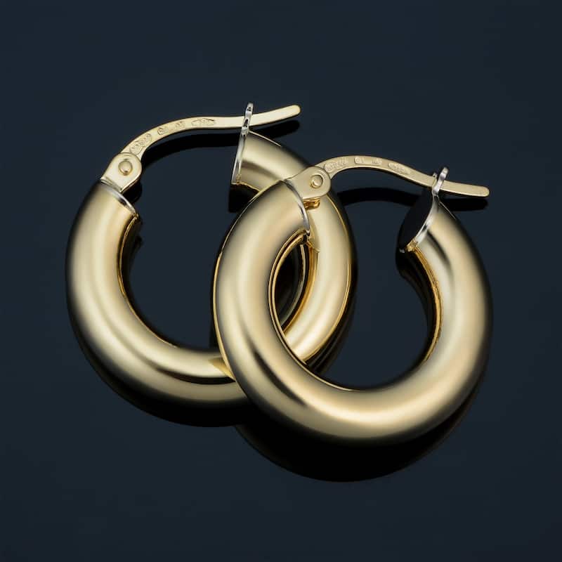 18k Yellow Gold Italian 4 millimeter Hoop Earrings (small or large) - small